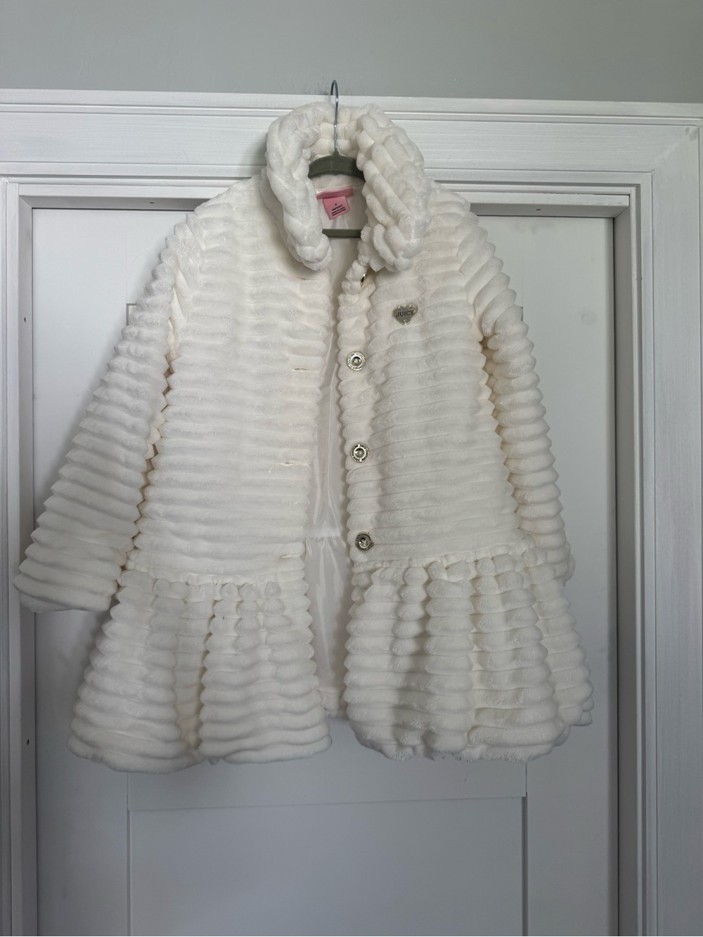 Juicy Couture White Faux-Fur Ruffle Pea Coat for Girls